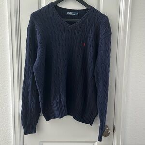 Polo Ralph Lauren Mens Navy Cable Knit Cotton Sweater XL